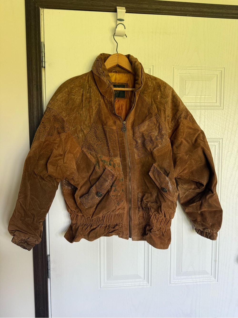 Vintage brown suede and leather patchwork bomber jacket by Winlit - M - Picture 2 of 10